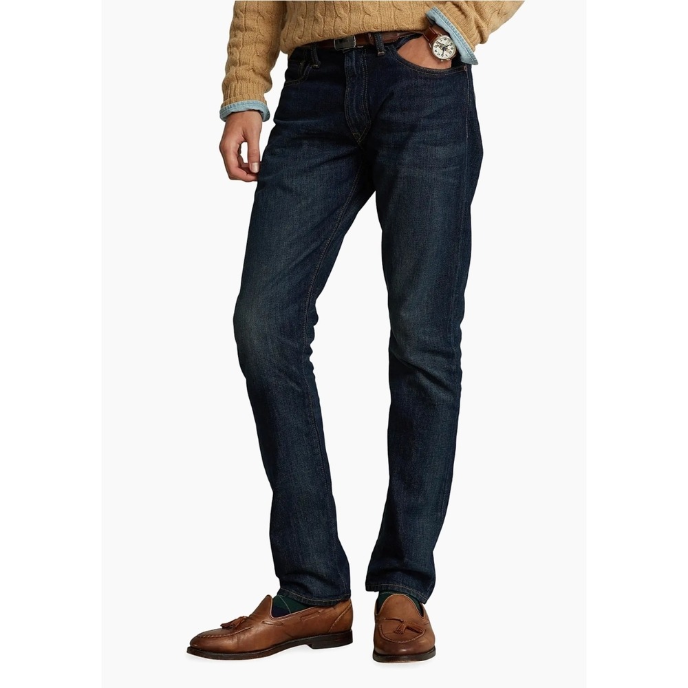 Polo Ralph Lauren The Varick Slim Straight Jeans Mens 36x34 Blue Dark Wash